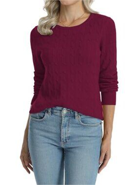 Women's 100% Cotton Cable Knit Sweater Lightweight Long Sleeve Pullover